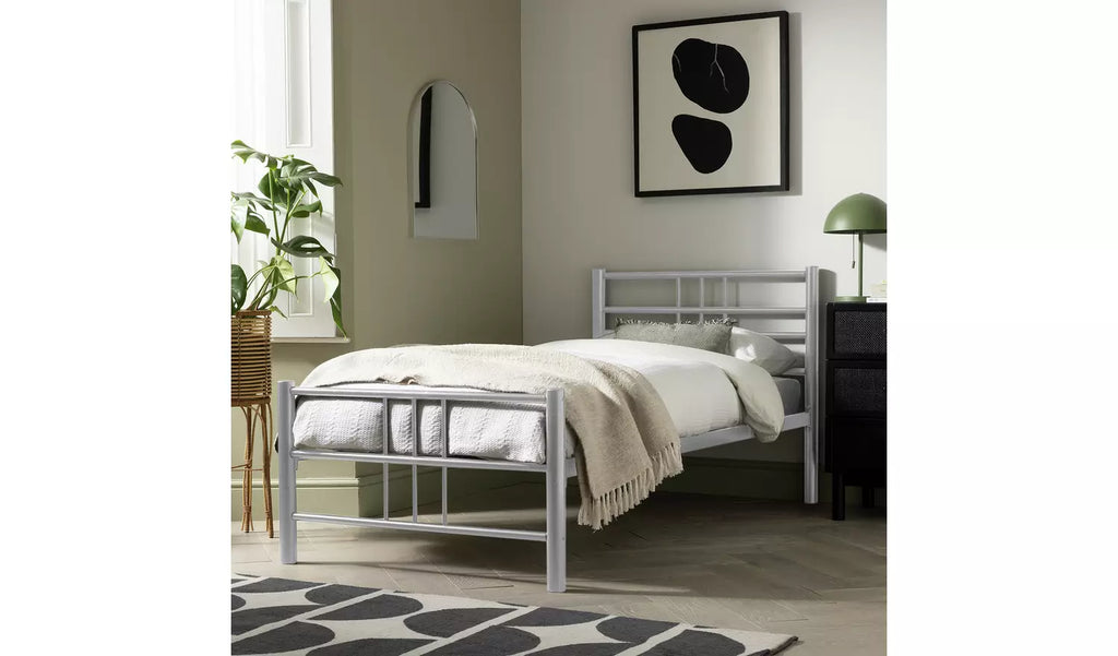 Home Atlas Single Metal Bed Frame - Silver