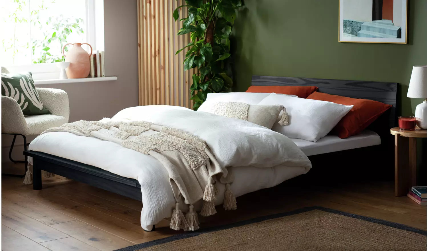 Akio Double Wooden Platform Bed Frame - Black