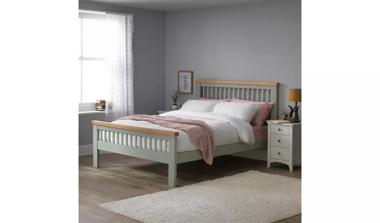 Home Aubrey Double Wooden Bed Frame - Sage Green